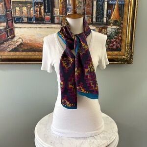 ⭐️ Adrienne Landau Studio 100% Silk Scarf | Geometric Ikat Print | Navy Teal